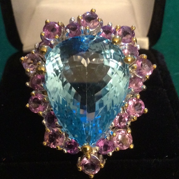 Atlanta Gem & Mineral Show Jewelry - Breathtaking 35 CTW Genuine Blue Topaz & Amethyst Ring